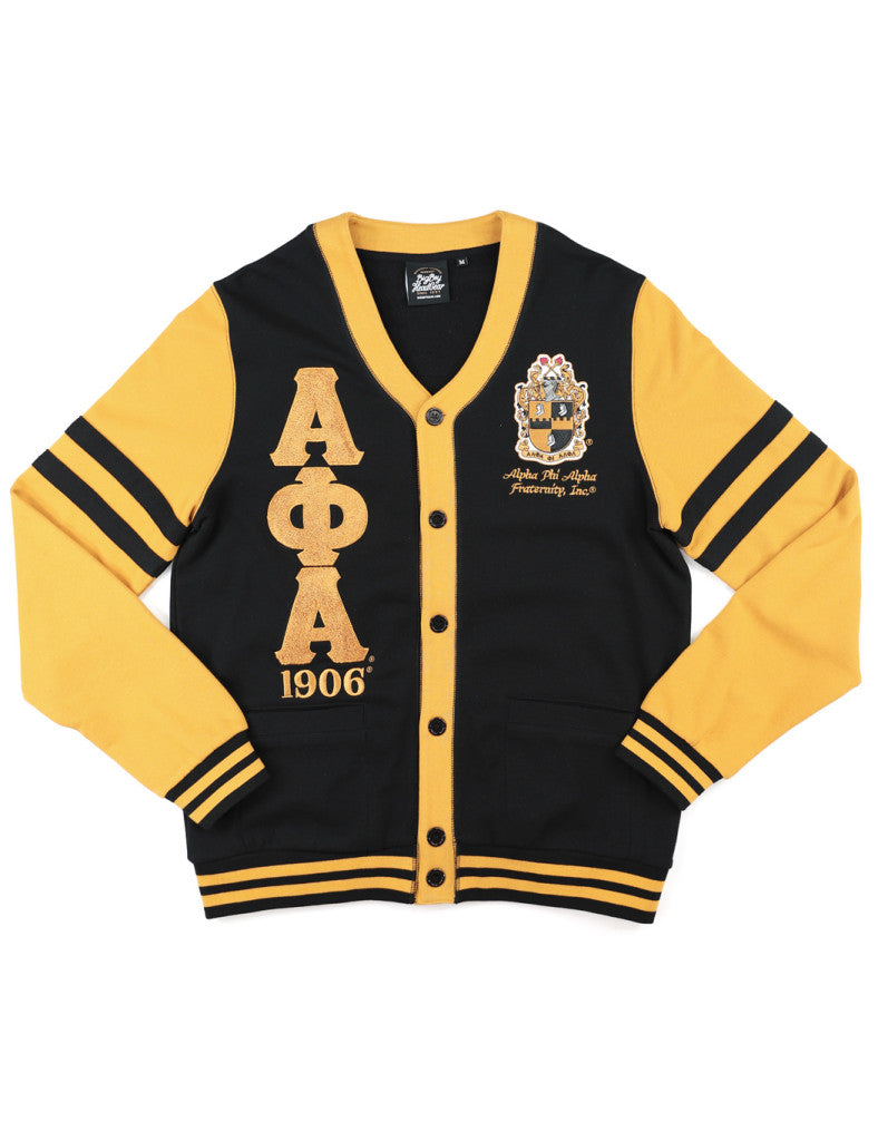 Alpha Cardigan with gold sleeves