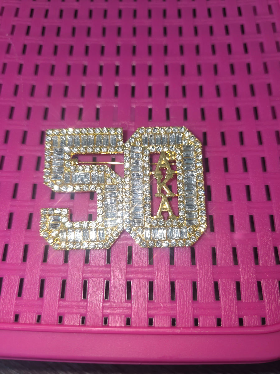 AKA 50th Golden Rhinestone Brooch
