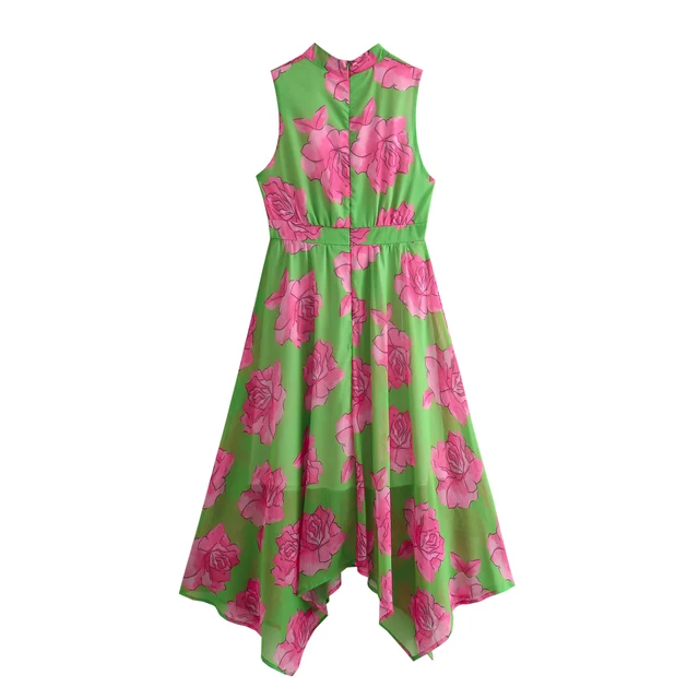 slim fit dress slacks Pink & Green Holiday Forest Ruffle Dress