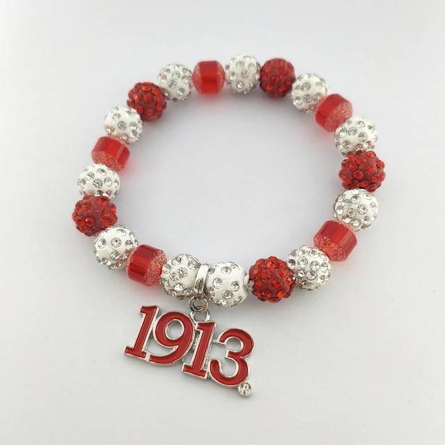 Delta red and white rhinestone charm bracelets