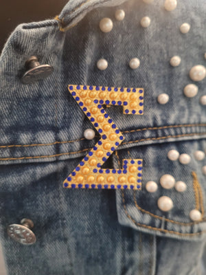 Sigma Blue & Gold Rhinestone Brooch