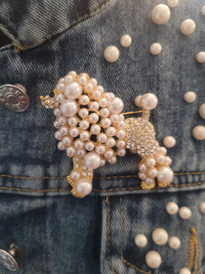 Pearl and Rhinestone Poodle Brooch