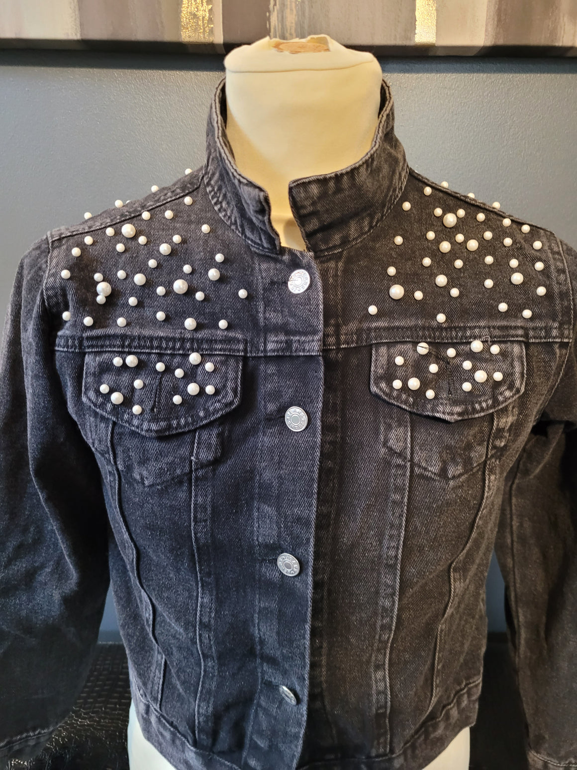 Black Denim Ivy Pearl Jacket