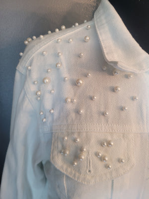 AKA White Pearl Denim Jacket with Pearl Ivy Patch