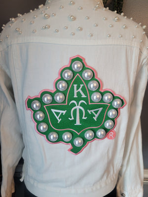 AKA White Pearl Denim Jacket with Pearl Ivy Patch