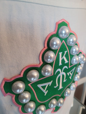AKA White Pearl Denim Jacket with Pearl Ivy Patch
