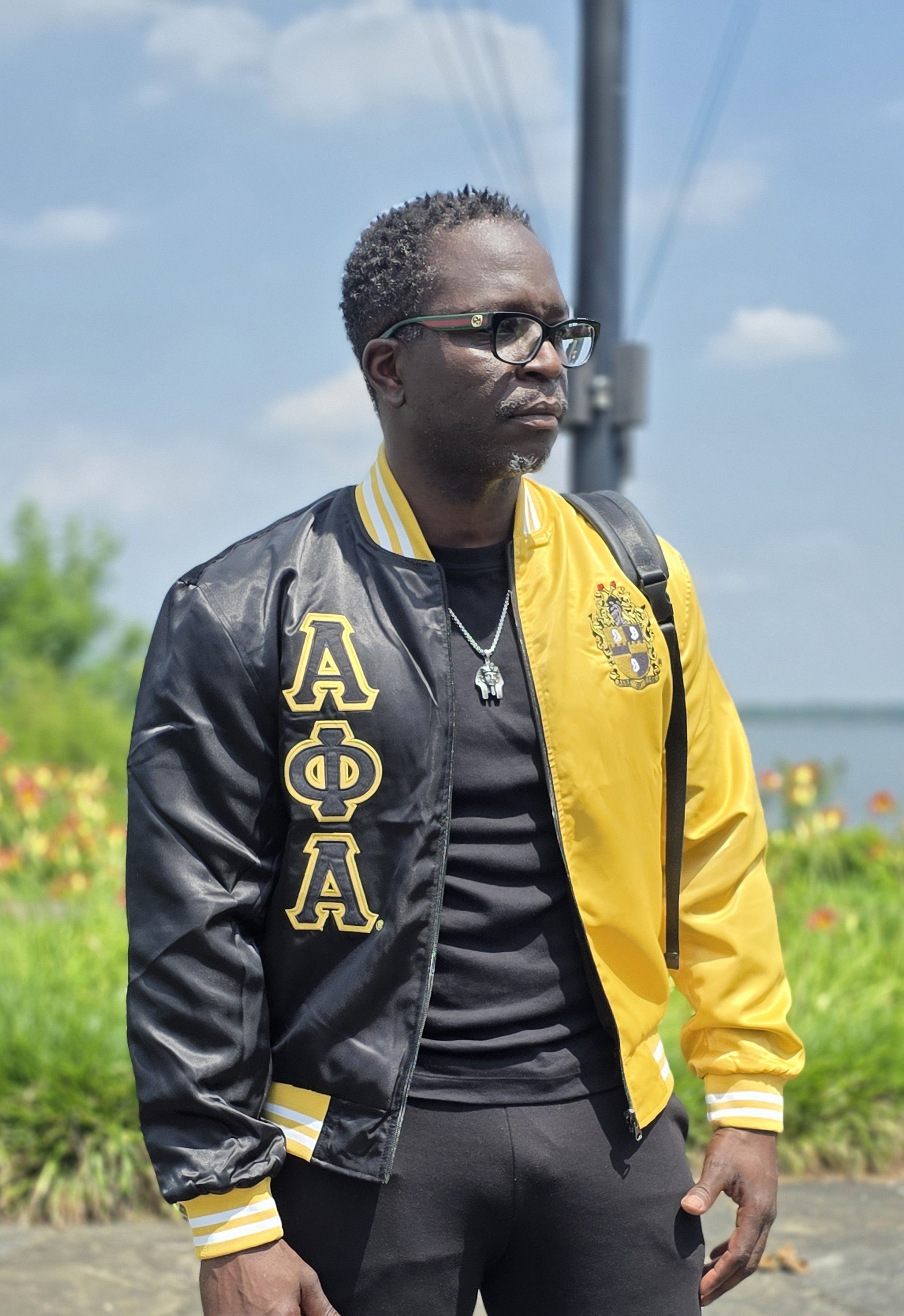 【gold】WEP JACKET MOD/ミリタリージャケット/ブラック Alpha Black & Gold Split Color Reversible Satin Jacket - Greek