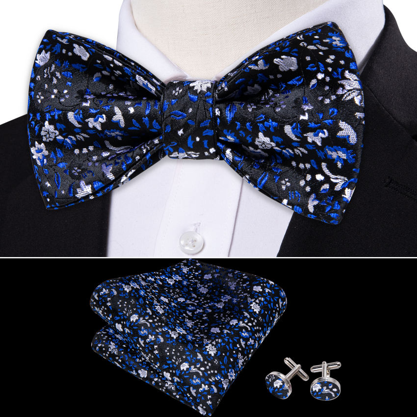 Black, Blue and White Bowtie Set