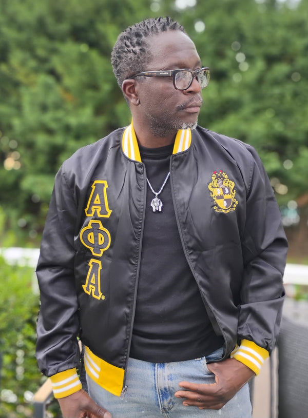 Alpha Black & Gold Split Color Reversible Satin Jacket - Greek