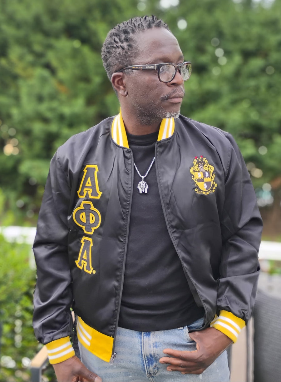 Alpha Black & Gold Split Color Reversible Satin Jacket