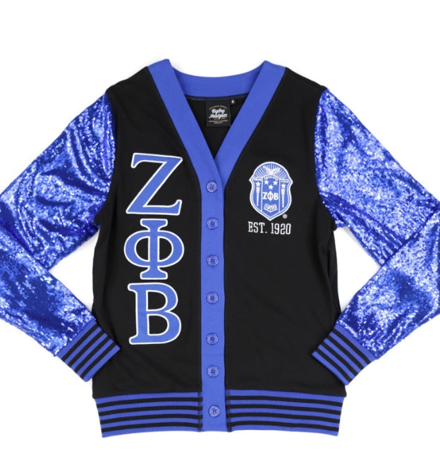 Zeta Cardigan with Sequin Sleeves - Greek CertiPHIed Apparel