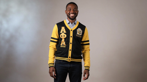 Alpha Cardigan with gold sleeves