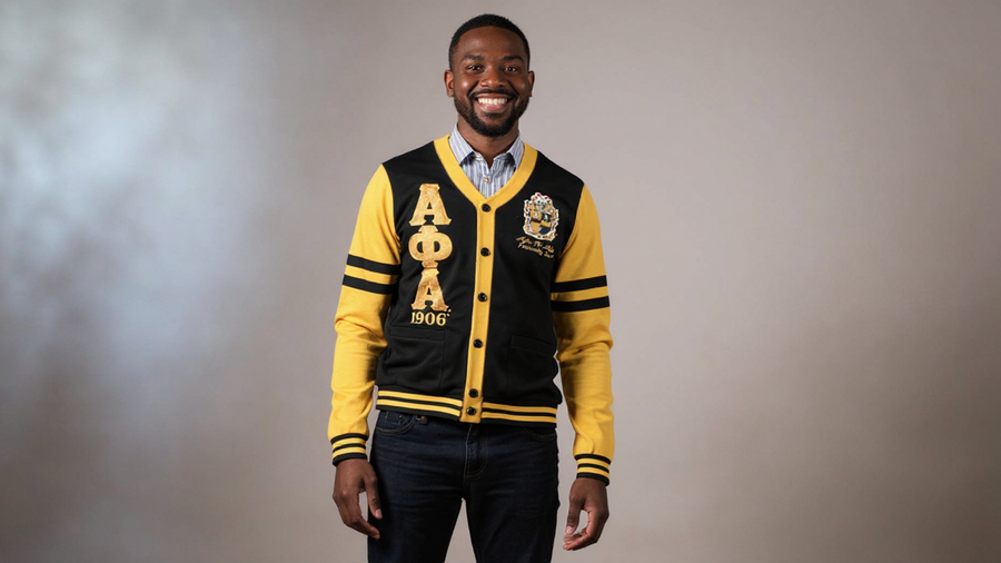 Alpha Cardigan with gold sleeves