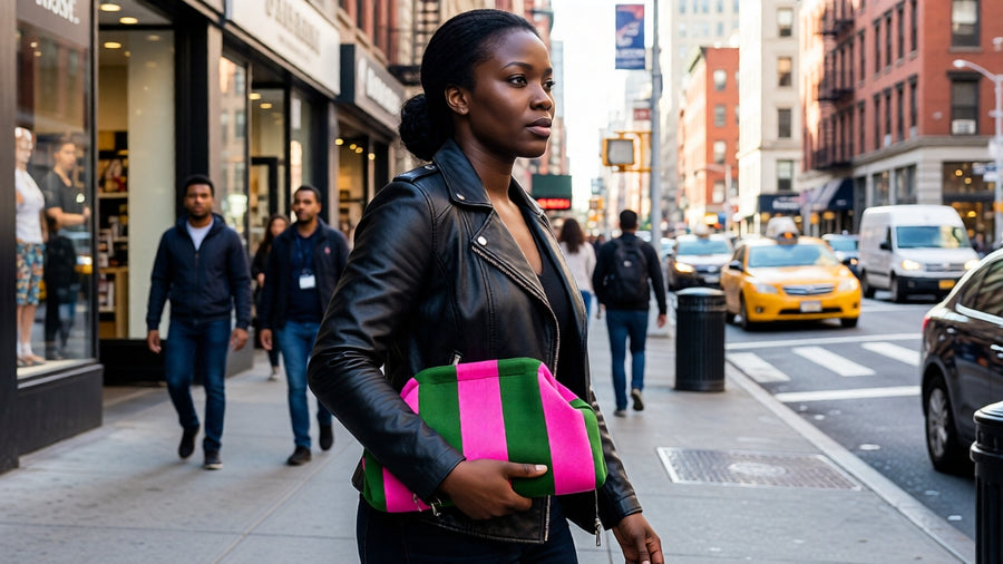 Pink & Green Woven Clutch Bag