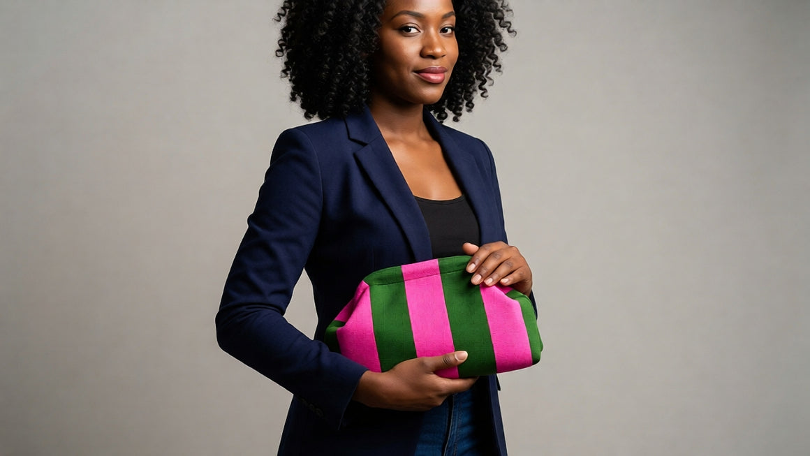 Pink & Green Woven Clutch Bag