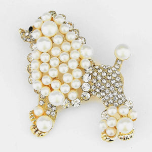 Pearl and Rhinestone Poodle Brooch