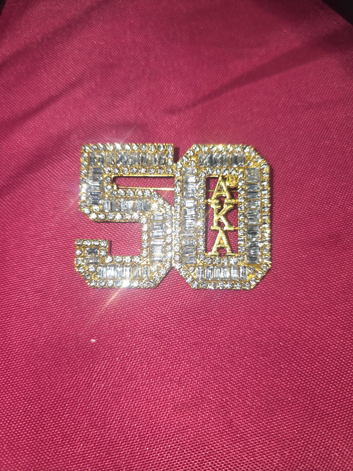 AKA Golden 50th Brooch with crystals