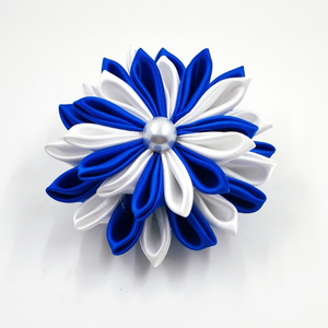 Blue & White Satin Flower Brooch