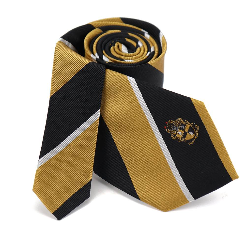 Black & Gold Striped Crest Necktie Set