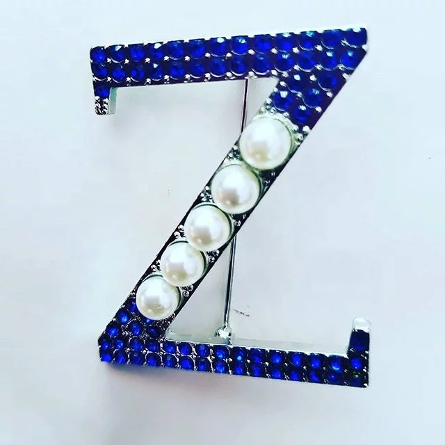 Blue Rhinestone "Z" pin with Pearlz