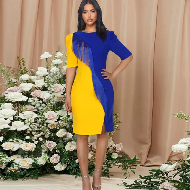 Royal blue and gold dress deals