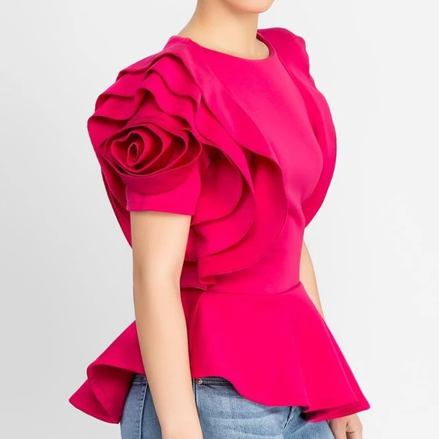 Pink Petal Sleeve Peplum Blouse