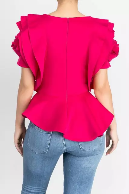 Pink Petal Sleeve Peplum Blouse