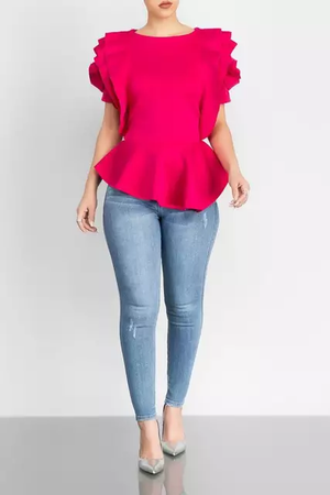 Pink Petal Sleeve Peplum Blouse