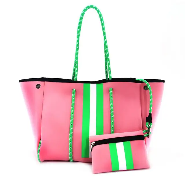 Pink and Green Neoprene Tote and Purse