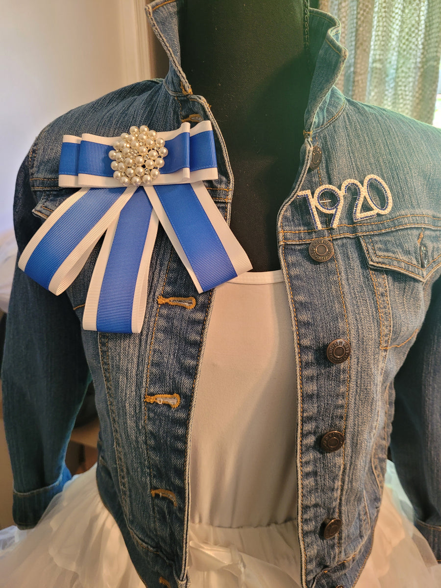 Blue & White Bow tie Brooch/ Pin