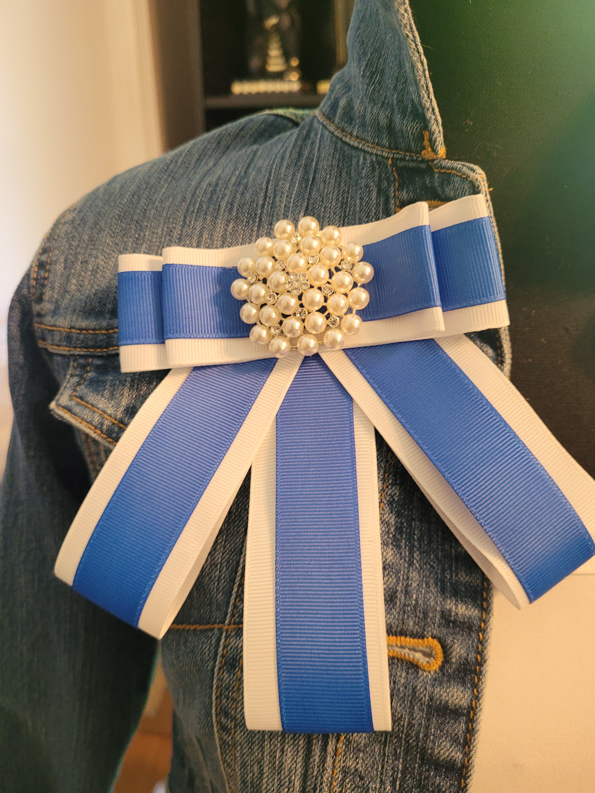 Blue & White Bow tie Brooch/ Pin