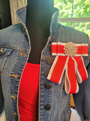 Delta Red & White Brooch Pin with Pearls