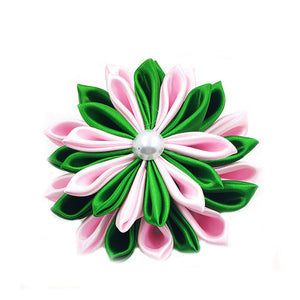 Pink & Green Satin Flower Brooch