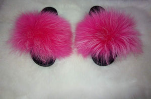 Hot Pink Raccoon Fur Slippers