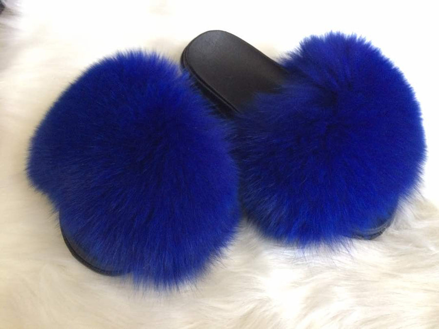 Royal Blue Fox Slippers