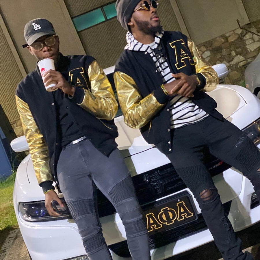 Alpha Varsity Jacket with Gold Sleeves