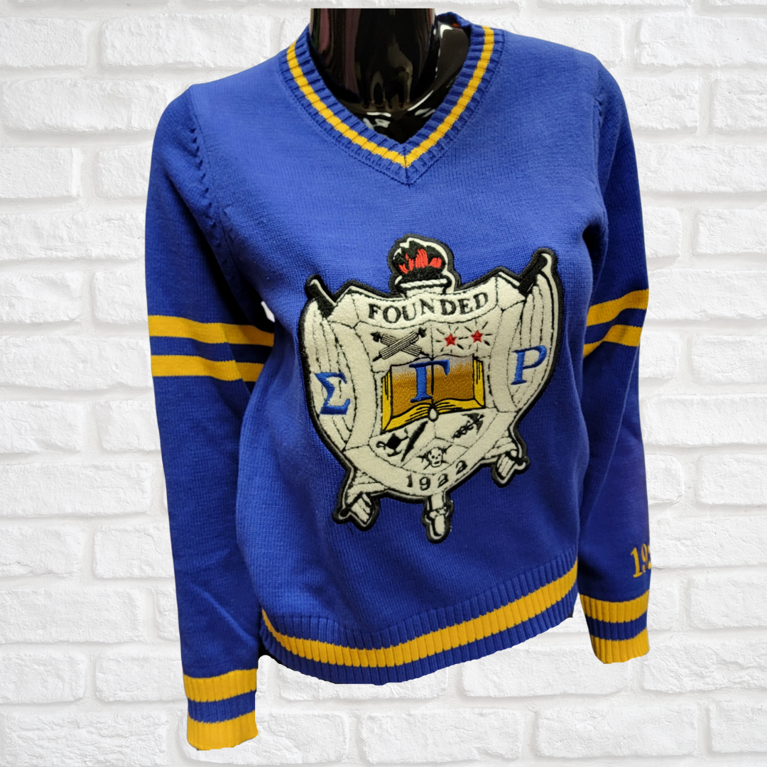 SGRho Chenille V-neck Varsity Sweater