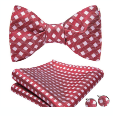 Crimson Checked Bow-tie, Hanky and Cufflink Set