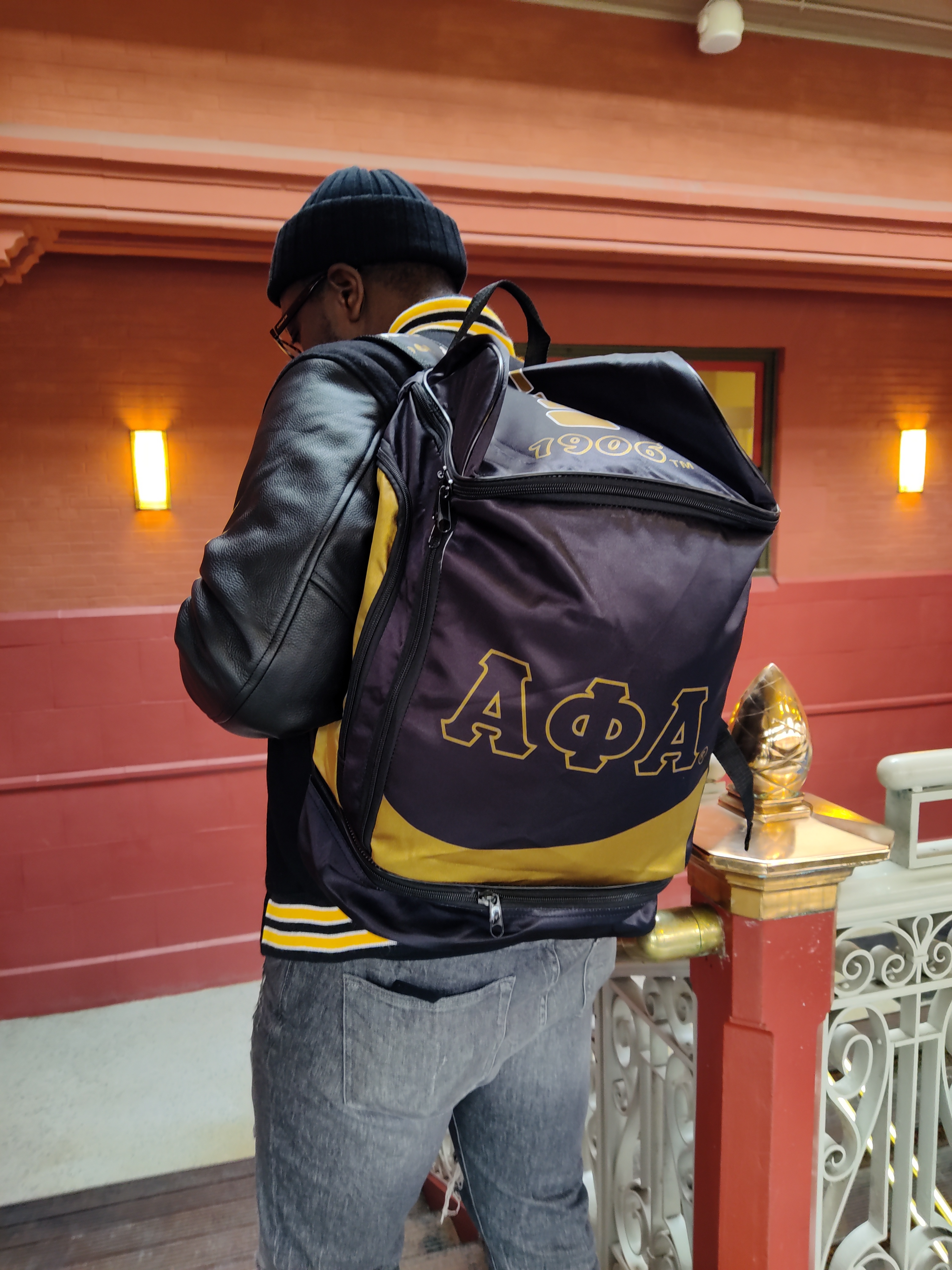 Black & Gold Satin Alpha Backpack