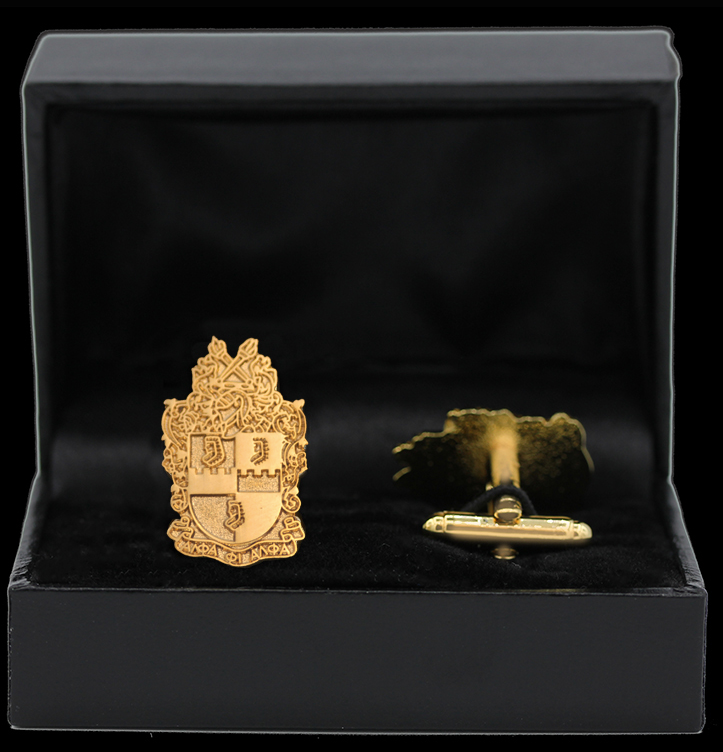 Sandblasted Alpha Crest Cuff links & Lapel Pin